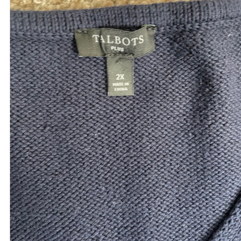 Talbots Womens 2X Navy Blue Star Print Cotton V-Neck Sweater Vest Sleeveless - Picture 3 of 8